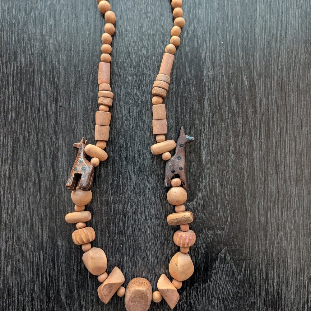 Wooden Afrocentric Necklace Giraffe Accent